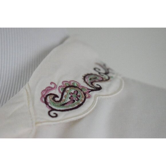Vintage‎ 80s Paisley Embroidered Cream Blouse - Picture 8 of 10